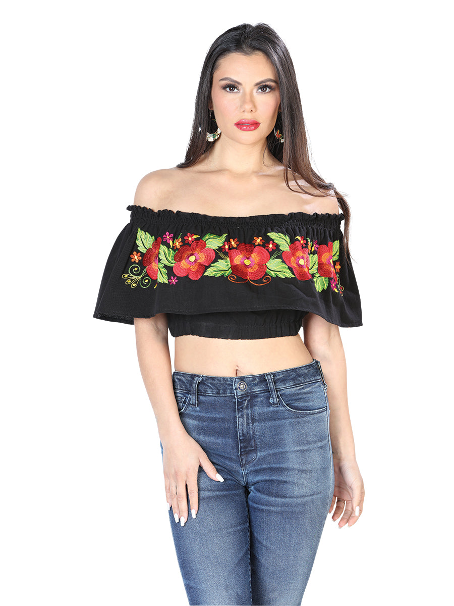 Artisanal Embroidered Blouse 100% Cotton Black 603894