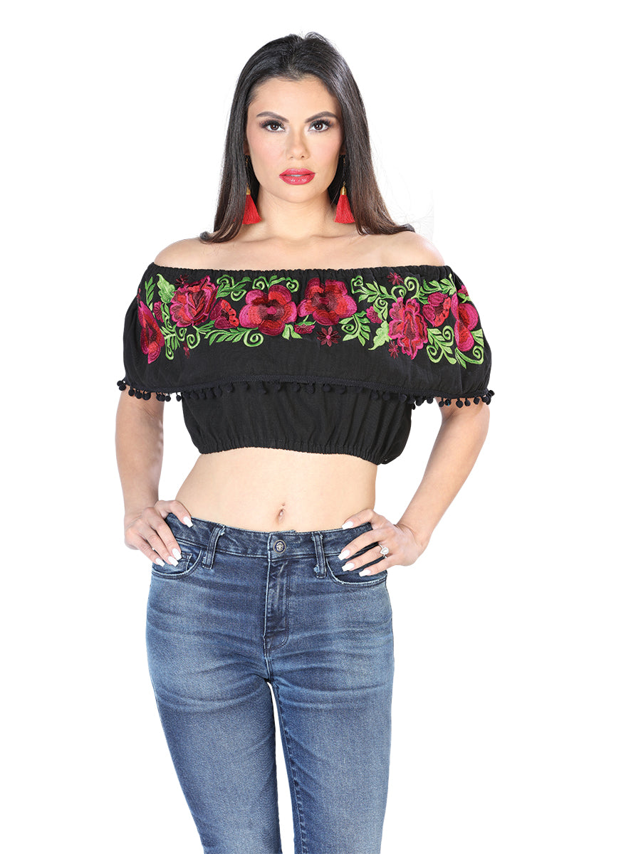 Artisanal Embroidered Blouse 100% Cotton Black 603912