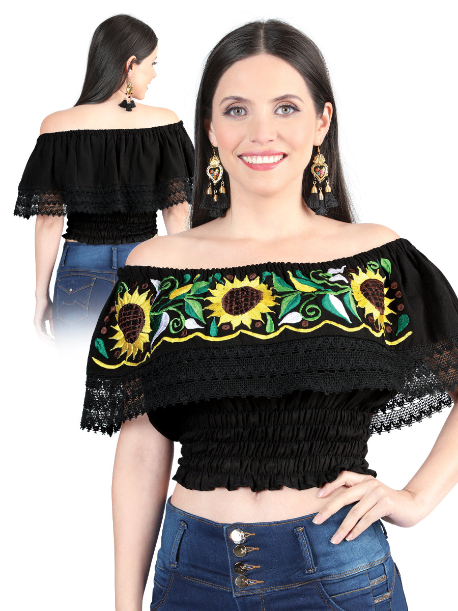 Artisanal Embroidered Blouse 100% Cotton Black 603984