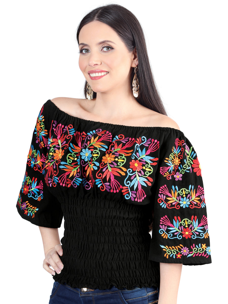 Artisanal Embroidered Blouse 100% Cotton Black 604009