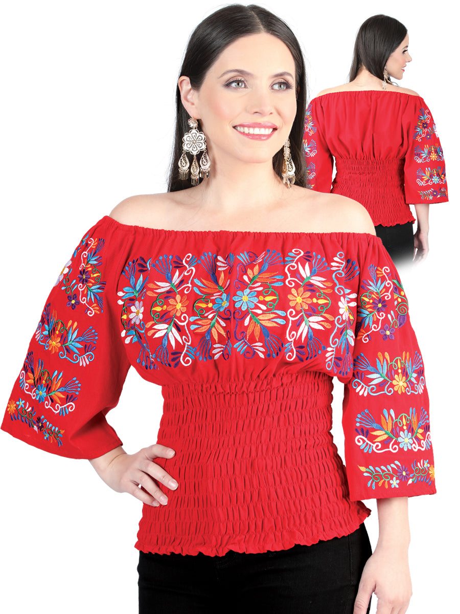 Artisanal Embroidered Blouse 100% Cotton Red 604010