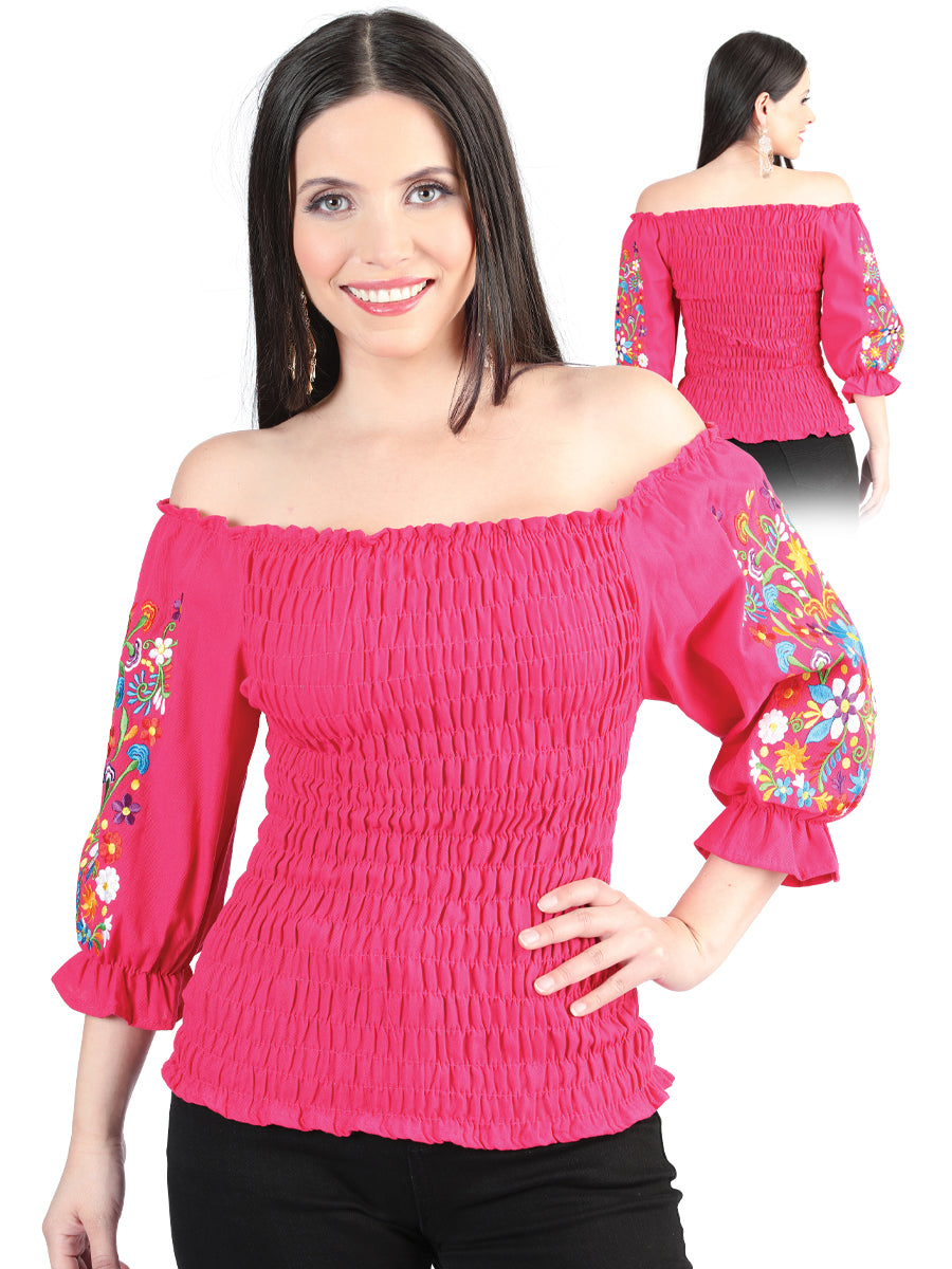 Artisanal Embroidered Blouse 100% Cotton Fuchsia 604011