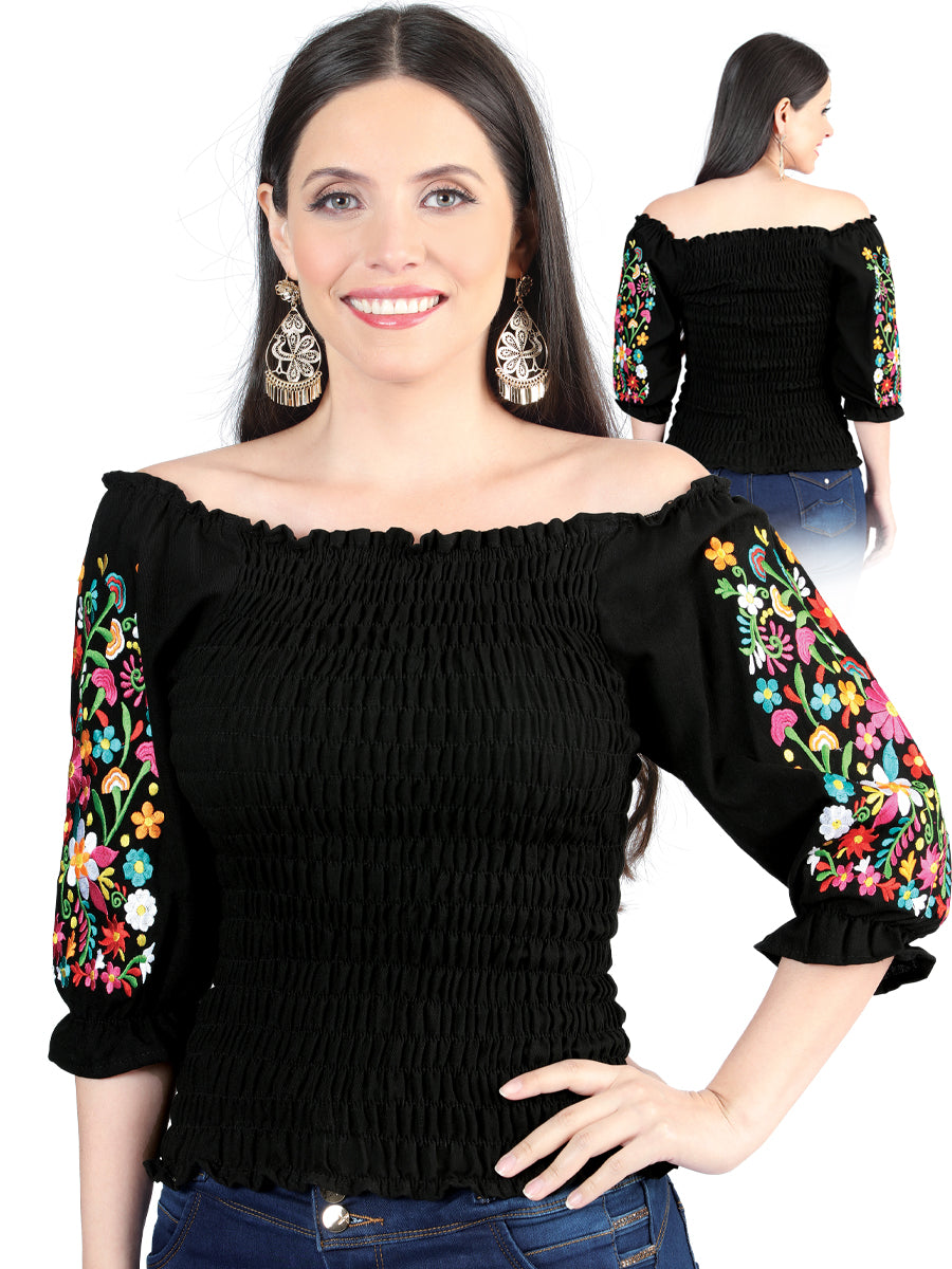 Artisanal Embroidered Blouse 100% Cotton Black 604012