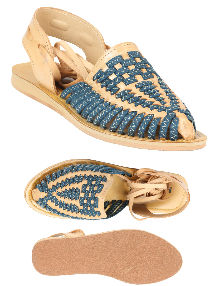 Mexican Artisanal Sandals Leather Navy Blue/Natural 604019